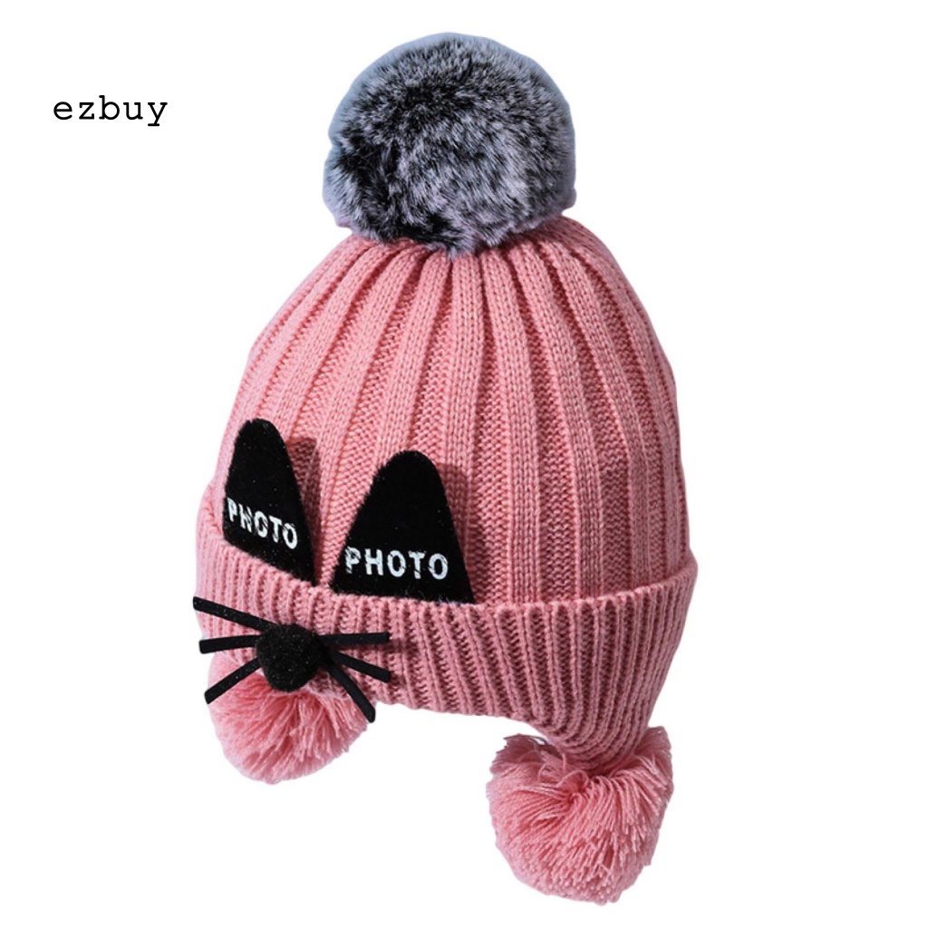 [EY] Mũ Dệt Kim Co Giãn Đính Quả Bông Trang Trí Bảo Vệ Tai Đáng Yêu Hợp Thời Trang Cho Bé Đi Ra Ngoài