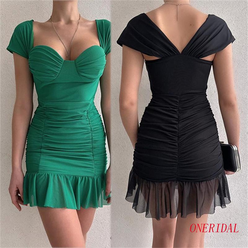 Đầm Mini Tay Ngắn Phối Lưới Ôm Dáng Thời Trang Mùa Hè Quyến Rũ Cho Nữ