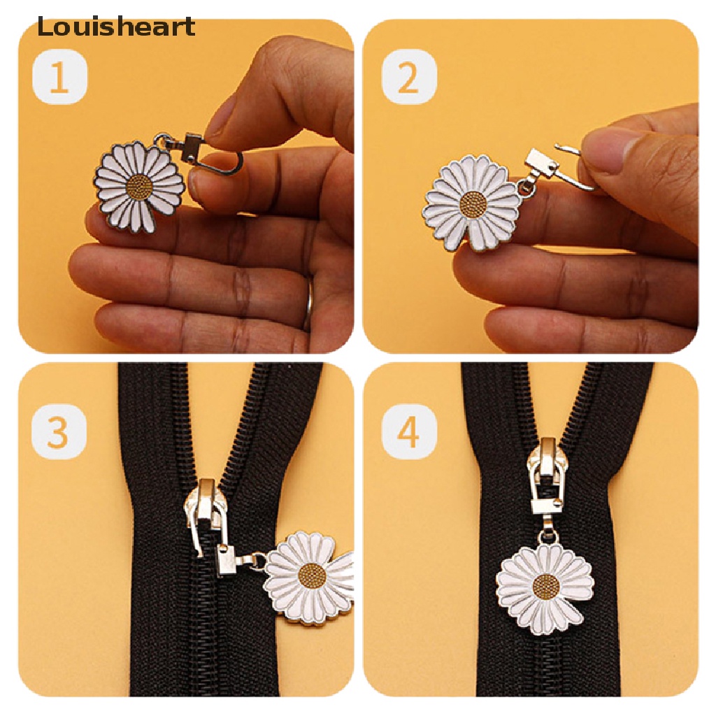 Louisheart Set 5 Đầu Khóa Kéo Bằng Kim Loại Hình Hoa Cúc DIY Thay Thế Cho Vali Du Lịch