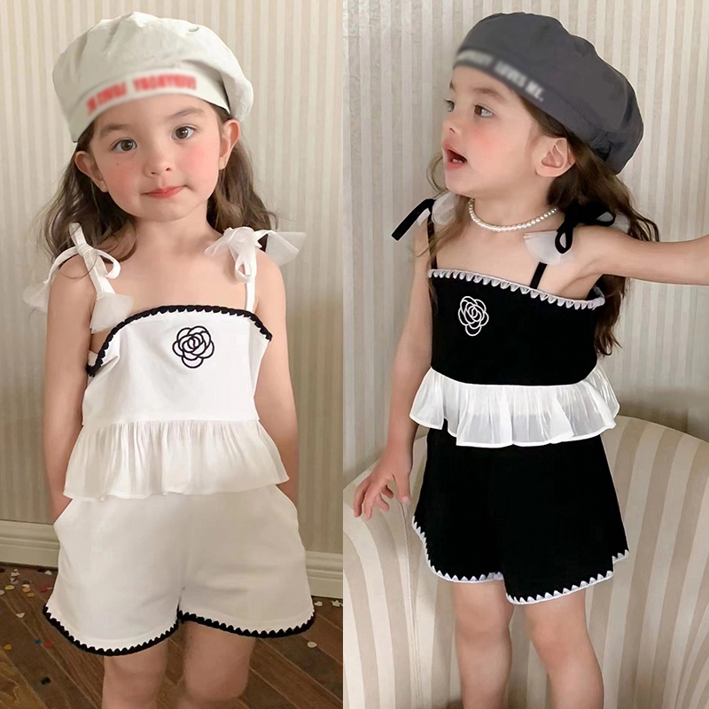 Khung Treo Đồ Dùng Em Bé Tiện Dụng Chất Lượng Cao❤Bộ Áo Croptop Hai Dây In Họa Tiết Hoa + Quần Ống Rộng Lưng Thun Thời Trang Mùa Hè Hàn Quốc Cho Nữ