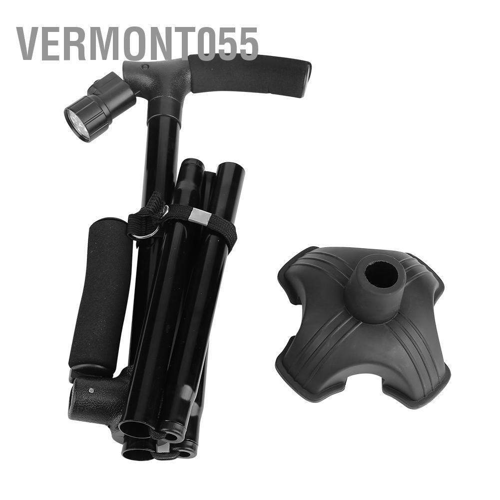 Vermont055 Gậy đi bộ gấp tự đứng nhẹ với đèn LED và tay cầm đệm