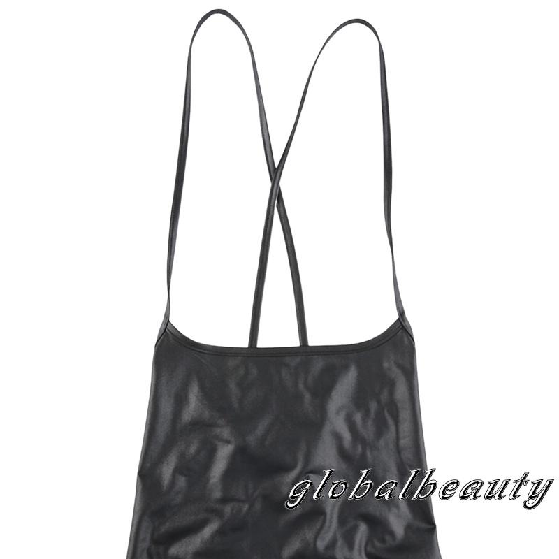 Đầm Hai Dây Hở Lưng Màu Trơn Bằng Da Gợi Cảm Cho Nữ