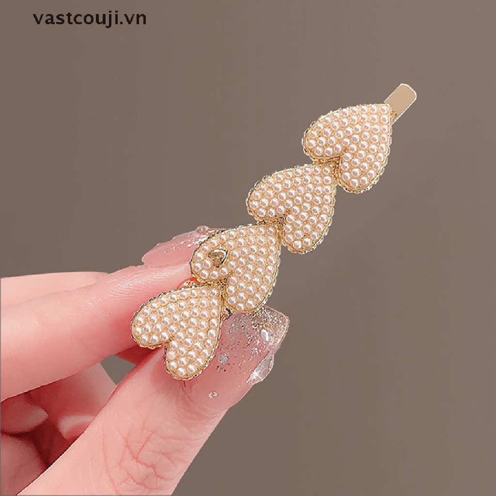 Kẹp Tóc Đính Hạt Ngọc Trai Hình Trái Tim Phong Cách Hàn Quốc Ngọt Ngào