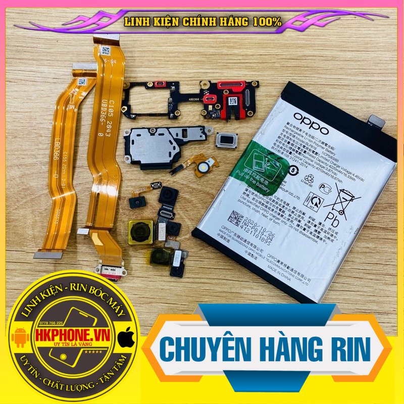 (Oppo Reno 5 4G) Camera trước + sau,cáp nối liền chân sạc,cáp nối main phụ,main phụ,loa ngoài,pin rin,loa trong,vân tay