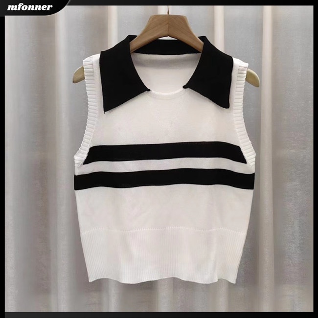 Áo Tank Top Dệt Kim Không Tay Họa Tiết Kẻ Sọc Thời Trang Mùa Hè Cho Nữ