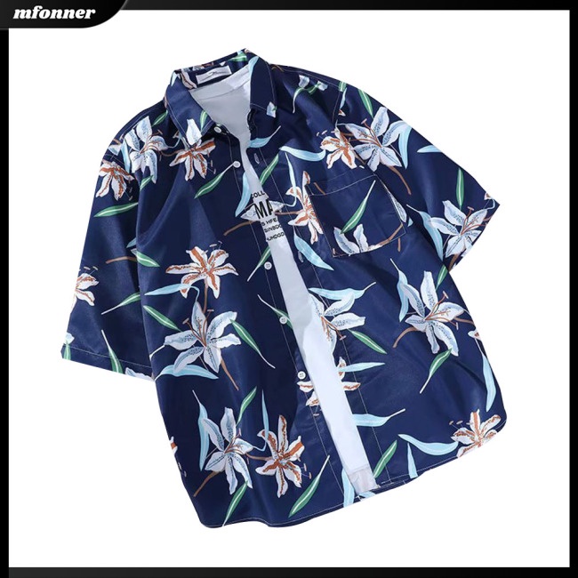 Áo Sơ Mi Nam Tay Ngắn Dáng Rộng Phong Cách Bãi Biển Hawaii Thời Trang Mùa Hè