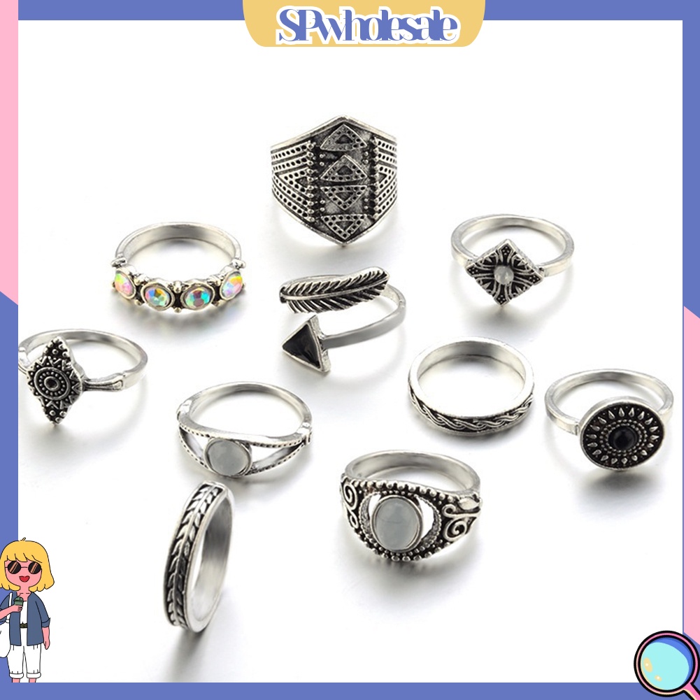 <SPwholesale> Set 10 Nhẫn Đeo Khớp Ngón Tay Phong Cách Boho
