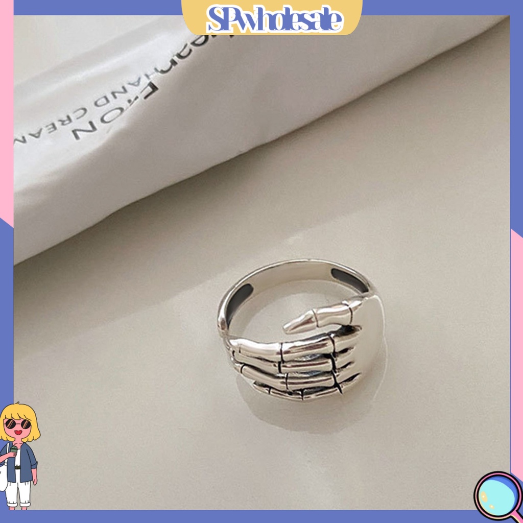 <SPwholesale> Nhẫn Hình Xương Bàn Tay Có Thể Điều Chỉnh Kích Cỡ Phong Cách Halloween Cho Nữ