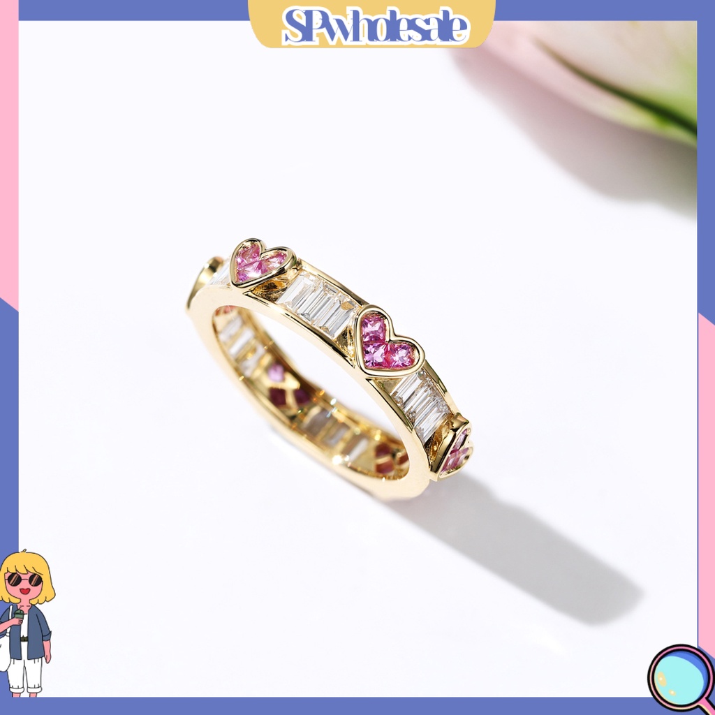 <SPwholesale> Nhẫn Hình Trái Tim Đính Đá Zircon Thời Trang Cho Nữ