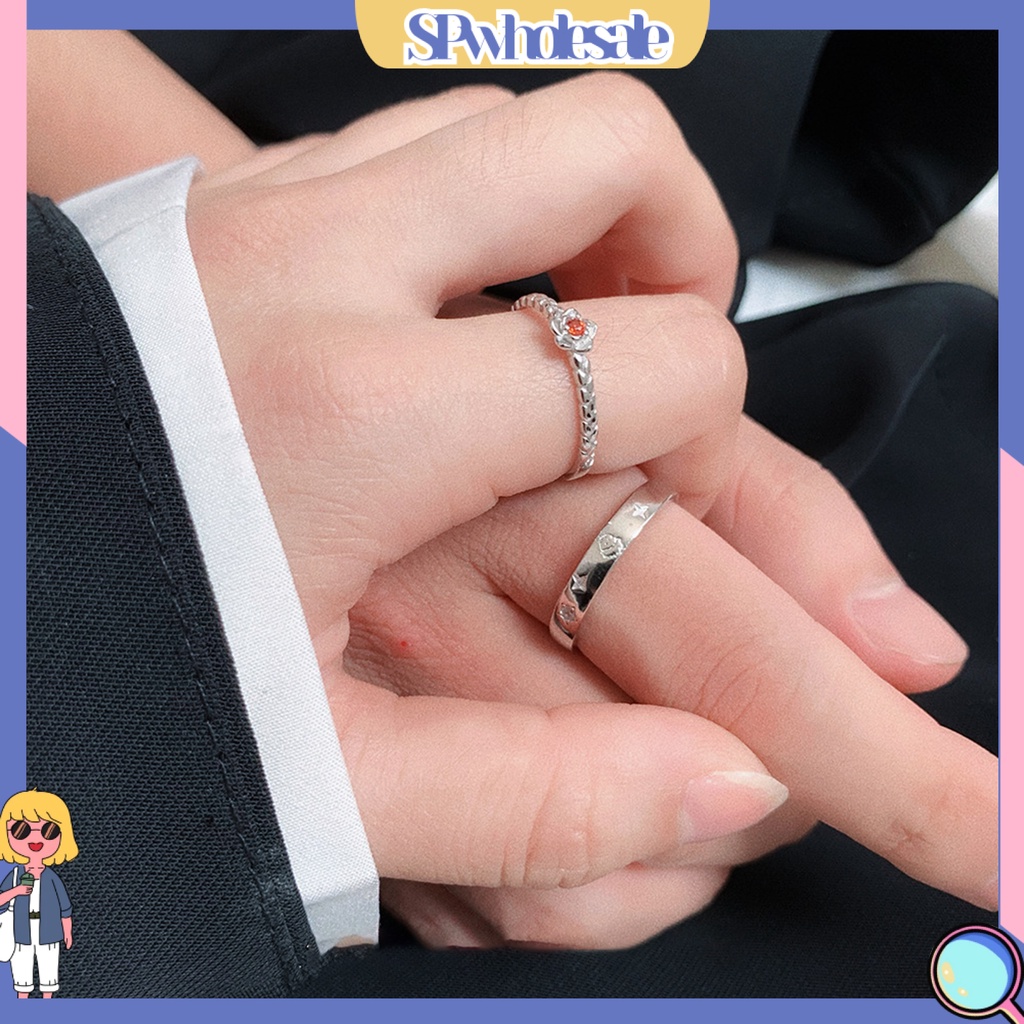 <SPwholesale> Nhẫn Hở Đính Đá Zircon Sáng Bóng Quyến Rũ Sang Trọng Thời Trang Trang Sức Dành Cho Cặp Đôi