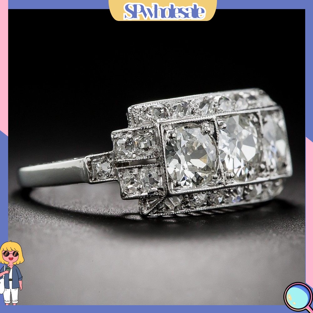 <SPwholesale> Nhẫn Đính Hôn Đính Đá Topaz Nhân Tạo Thanh Lịch Cho Nữ
