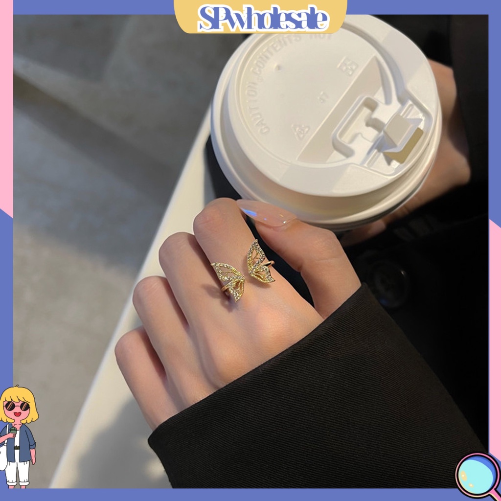 &lt;SPwholesale&gt; Nhẫn Hở Hình Bướm Bằng Hợp Kim Tinh Tế Chống Rỉ Sét Cho Nữ