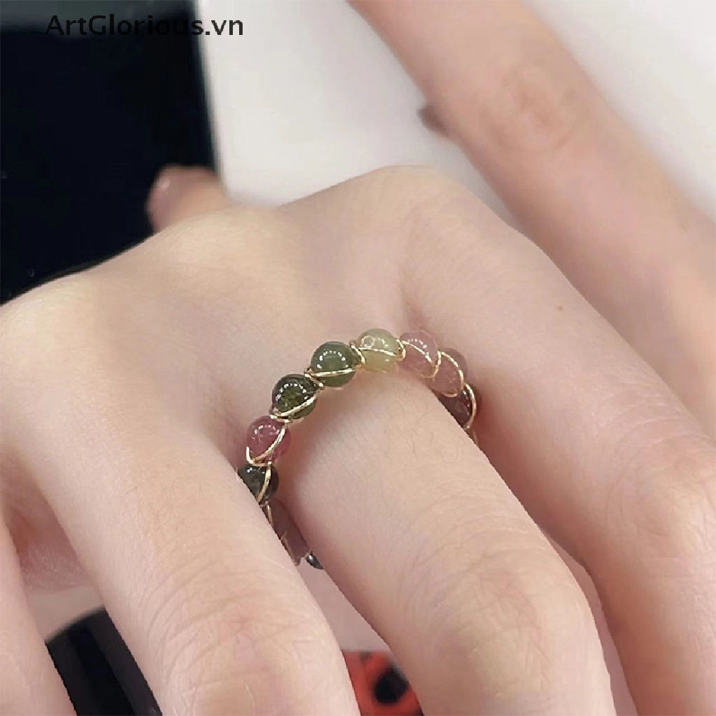 1 Nhẫn Dạng Hở Bằng Dây Kim Loại Đính Hạt Tourmaline Phong Cách Retro Thời Trang Cho Nữ