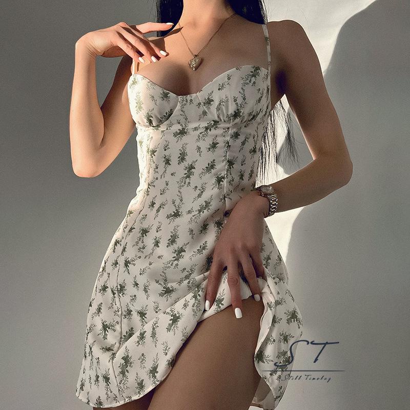 Đầm Hai Dây Dáng Ôm In Hoa Màu Trơn / Đơn Giản Thời Trang CY03