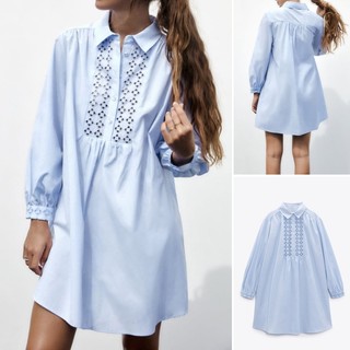 Traf 23 Mùa Xuân Phong Cách Mới Ngực Đóng Rỗng Thêu Ve Áo Dài Tay Mini Váy Ngắn2492055