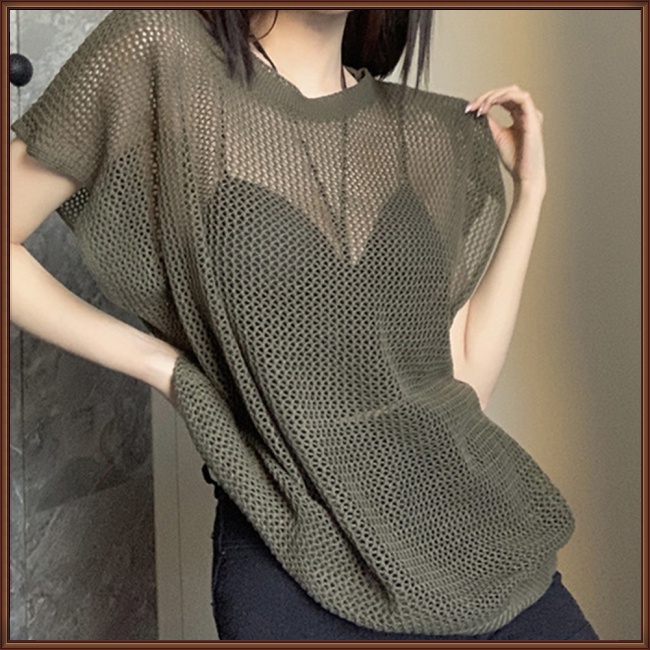 Áo Dệt Kim Tay Ngắn Dáng Rộng Thời Trang Quyến Rũ Cho Nữ