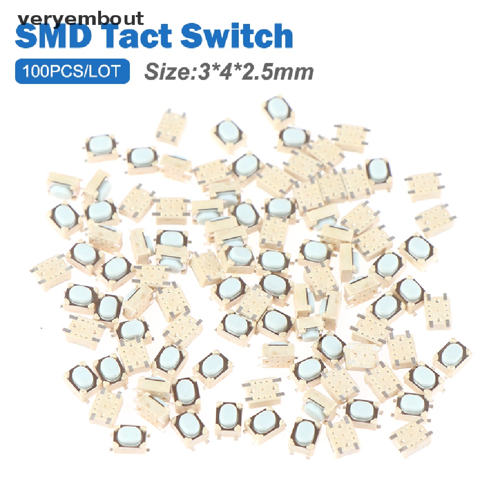 Set 100 Nút Công Tắc 4 Chấu 3 * 4 * 2.5MM SMD Chuyên Dụng Cho Xe Hơi