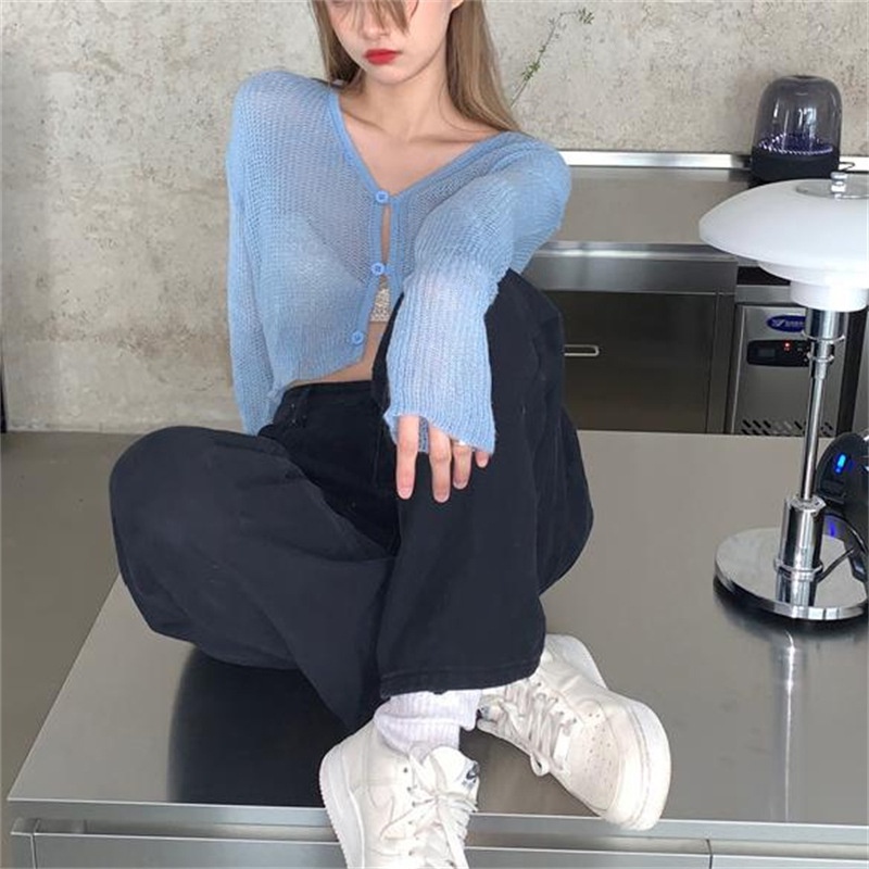 IELGY    Áo Khoác cardigan Dệt Kim Màu Sắc Trơn Phong Cách Pháp Cổ Điển Thời Trang Chống Nắng Cho Nữ