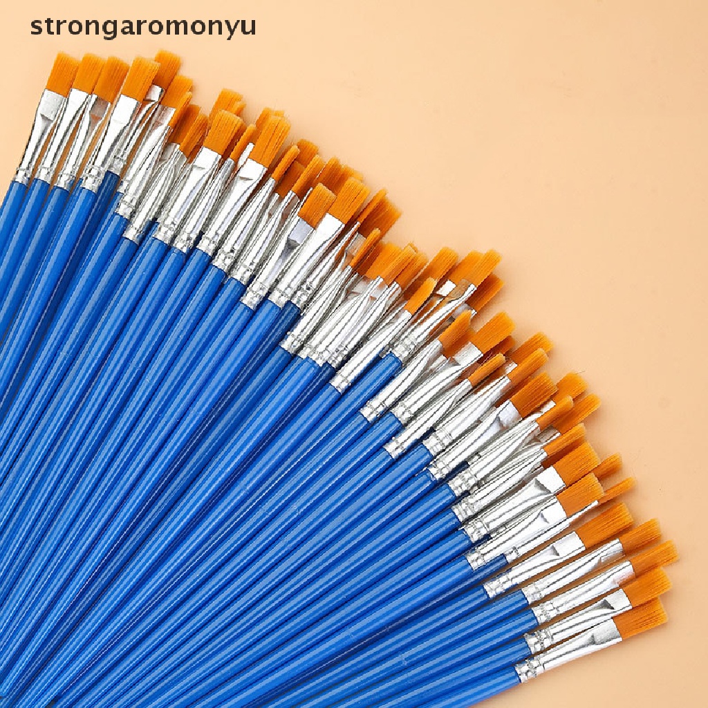 Set 10 Cọ Vẽ Tranh Màu Nước / Dầu Đầu Nhọn Phẳng Bằng Sợi Nylon