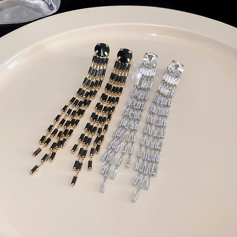 Bông Tai Mạ Bạc 925 Dáng Dài Phối Tua Rua Phong Cách Hàn Quốc Mới