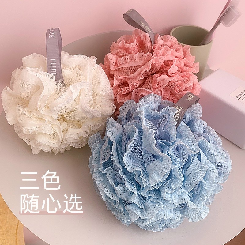 PVN46881 Bông tắm cao cấp cỡ lớn phối viền ren hoa tạo bọt nhiều màu sắc xinh xắn hàng Quảng Châu