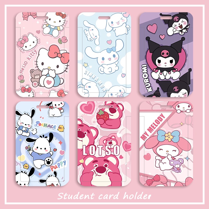 SANRIO Bộ Vỏ Bảo Vệ Thẻ Cứng Kèm Móc Khóa Hình Kuromi Melody Cinnamon Dog Cho Học Sinh