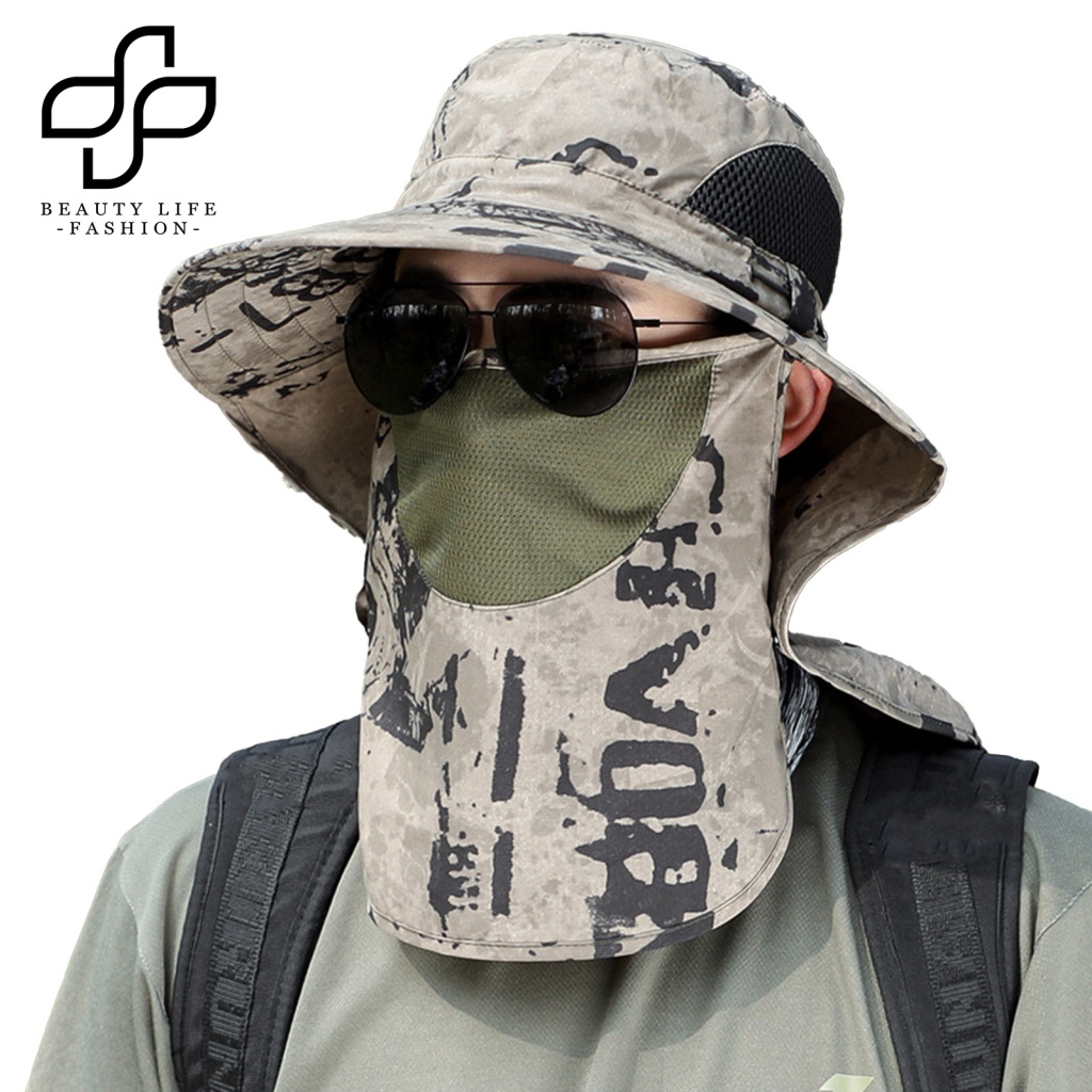 Nón Tai Bèo Kèm Tấm Che Mặt Chống Nắng / Bụi Bẩn In Họa Tiết Rằn Ri Độc Đáo Thời Trang