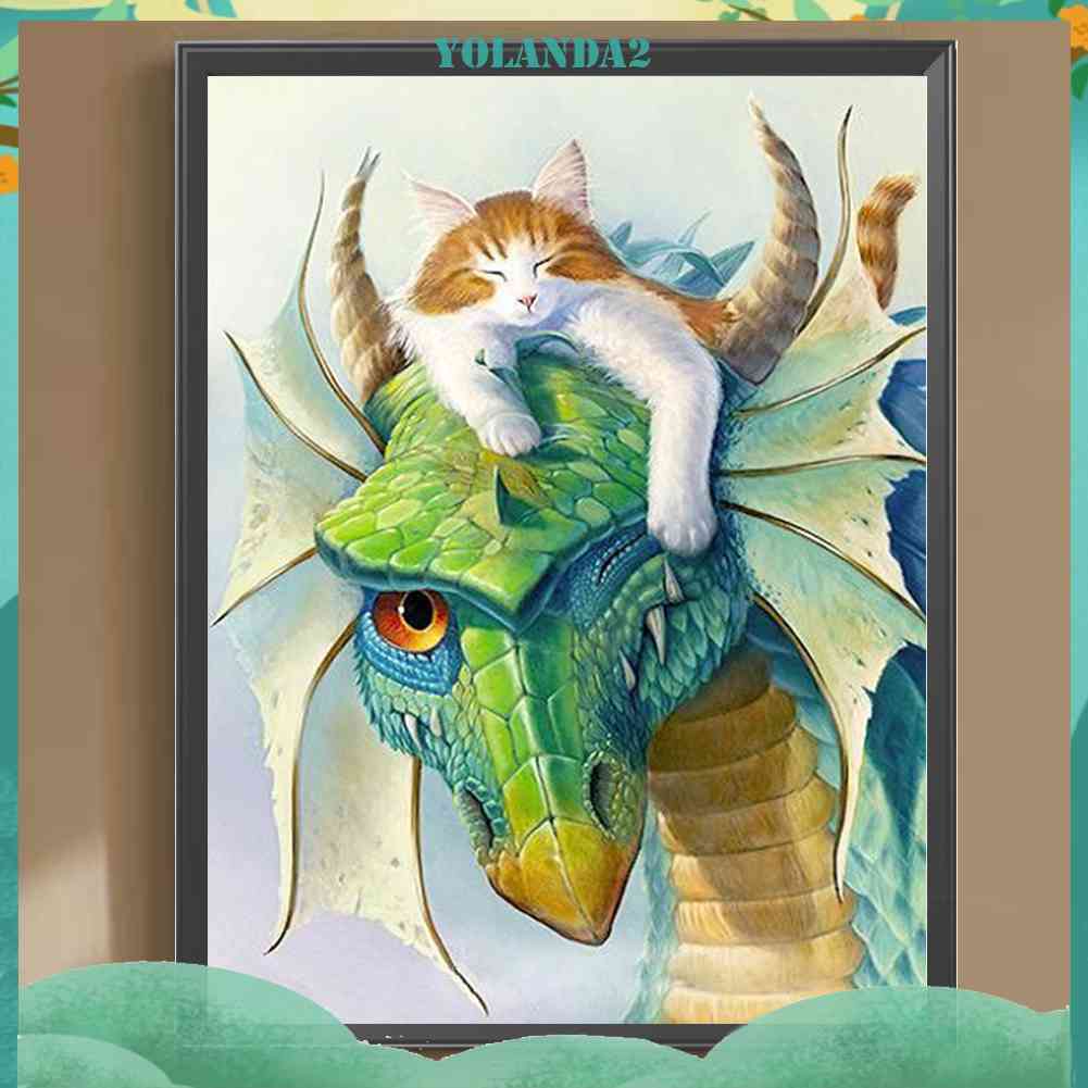 Tranh Đính Đá Kim Cương Toàn Bộ 5D DIY Hình Vẽ Mèo Khủng Long Trang Trí Nhà Cửa