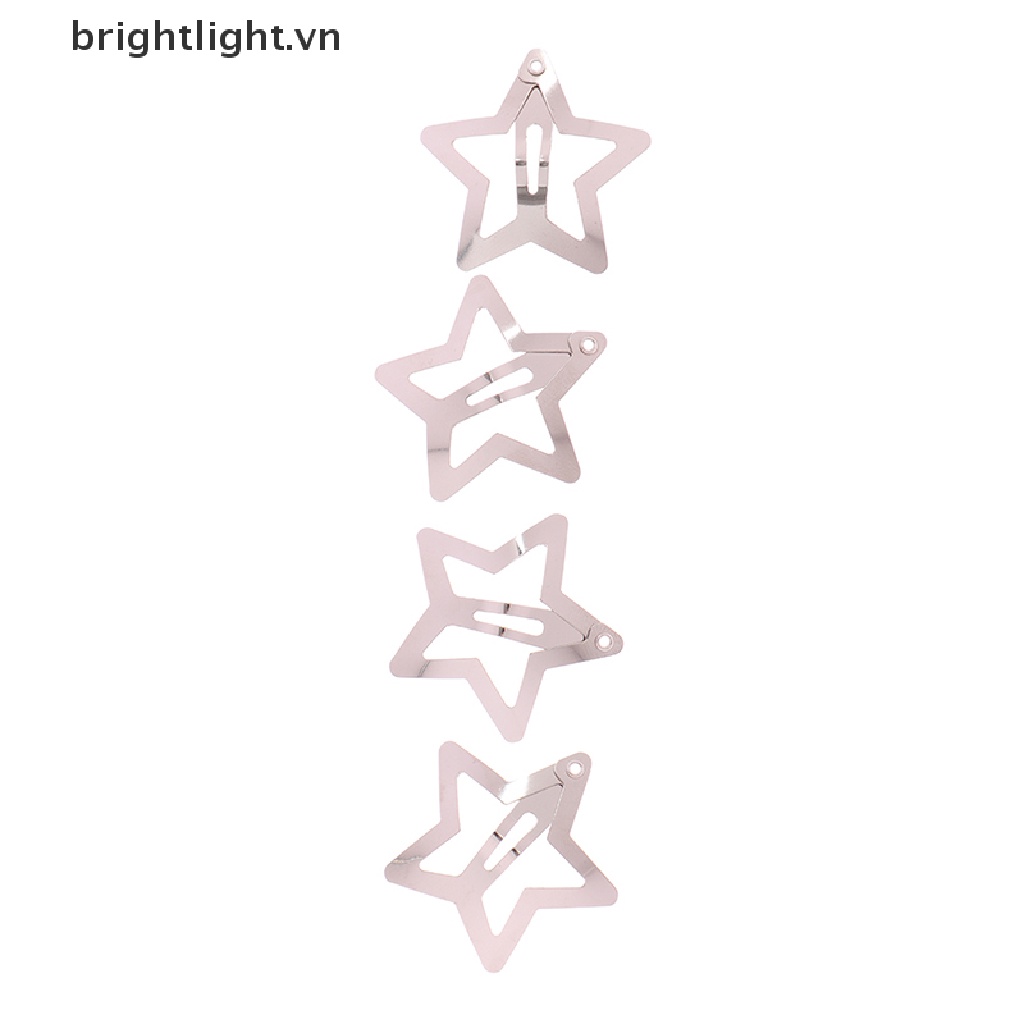 Set 4 Kẹp Tóc BB Hình Ngôi Sao Màu Bạc Đơn Giản Cho Nữ