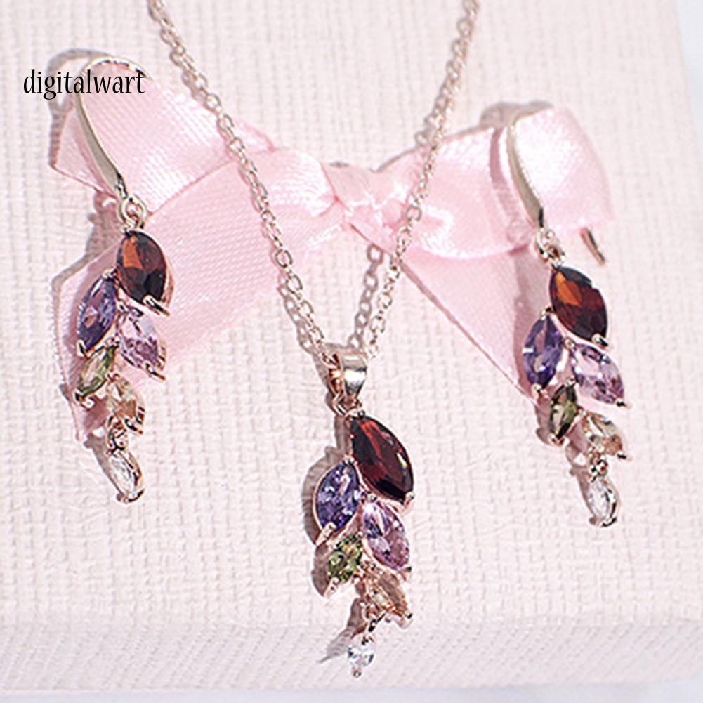 Kỹ Thuật Số| Bộ Vòng cổ + Bông Tai HợP Kim HìNh Lá ĐíNh Đá Xinh Xắ