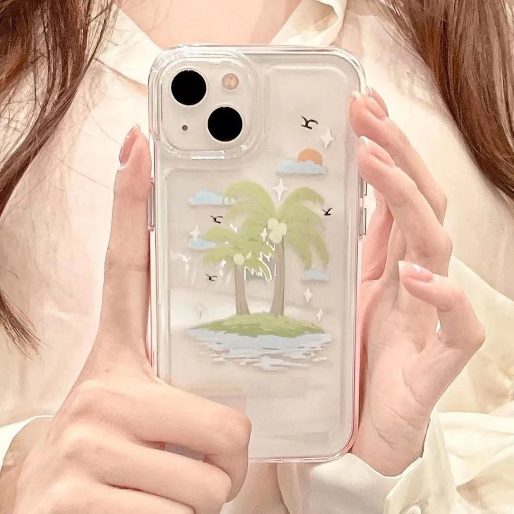 ✅Ốp Điện Thoại Trong Suốt Họa Tiết Hòn Đảo Dừa Cho Iphone 13plus 8pro 14 / / 11 xs / / Promax7 Xr12