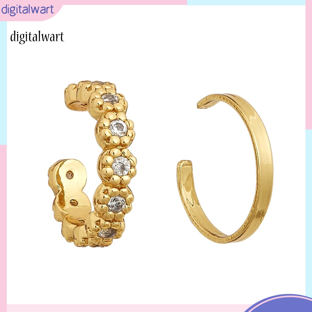 Kỹ Thuật Số| Set 2 Khuyên Vành Tai Chữ C Đính Đá Thời Trang Cho Nữ