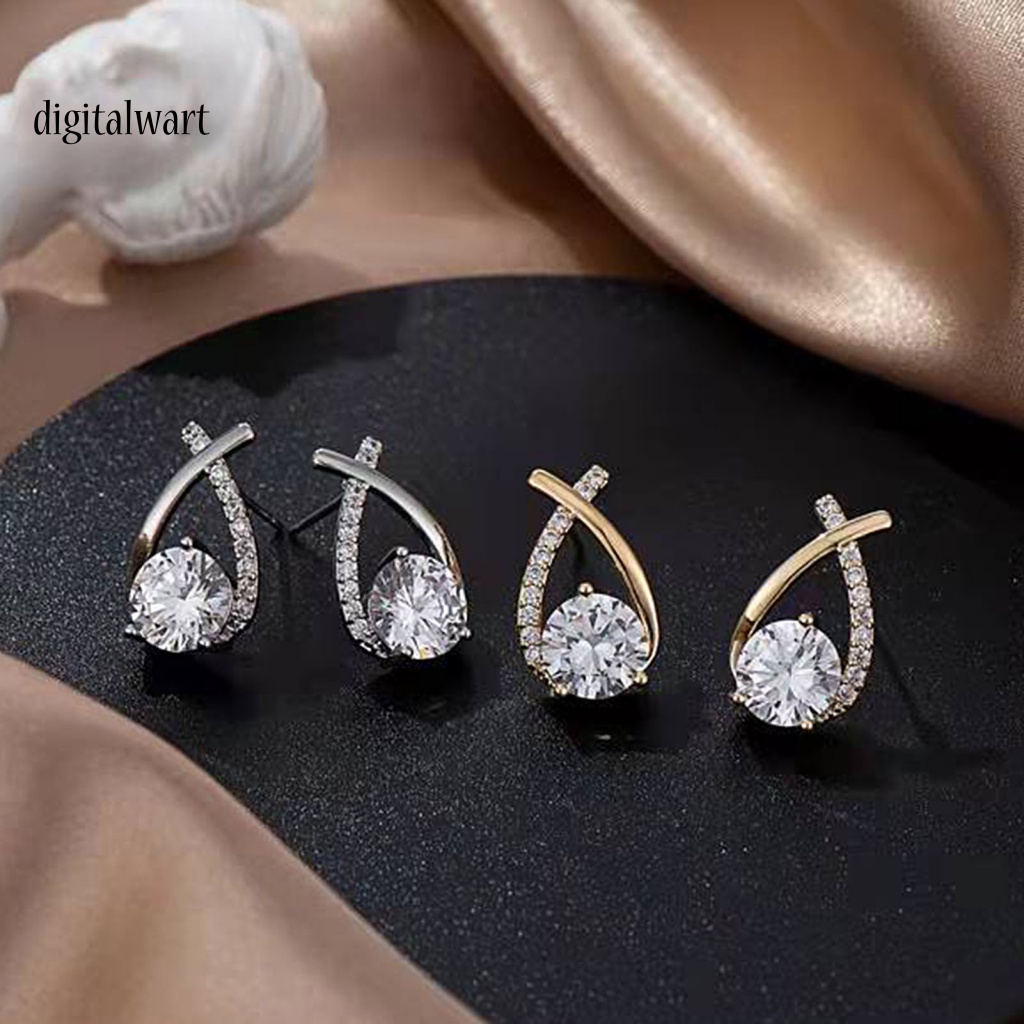 Kỹ Thuật Số| 1 Đôi Bông Tai Xỏ Lỗ Chéo Đính Đá Lấp Lánh Dành Cho Nữ