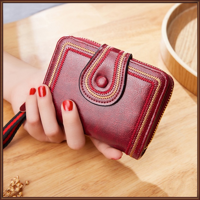 Ví Da Pu Ngắn Đựng Thẻ / Tiền Xu Có Khóa Kéo Thời Trang Cho Nữ Giá Đỡ