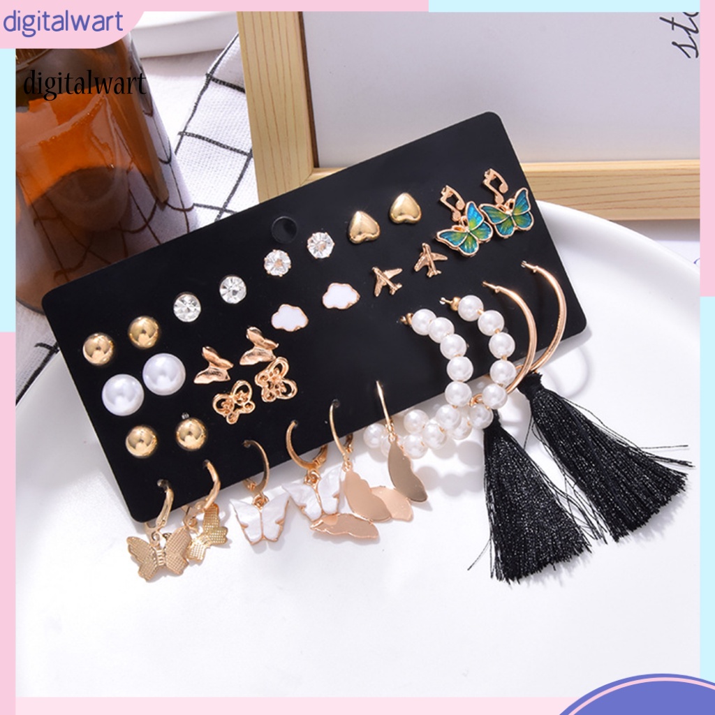 Kỹ Thuật Số| 1 Bộ Khuyên Tai Tua Rua Dài Đính Ngọc Trai Giả Nhiều Hình Dạng Phong Cách Bohemian