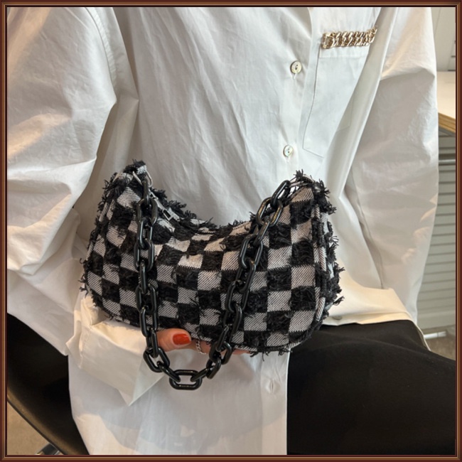 Túi Đeo Vai Họa Tiết Sọc Caro Chất Liệu Denim Thời Trang Mùa Hè Cho Nữ