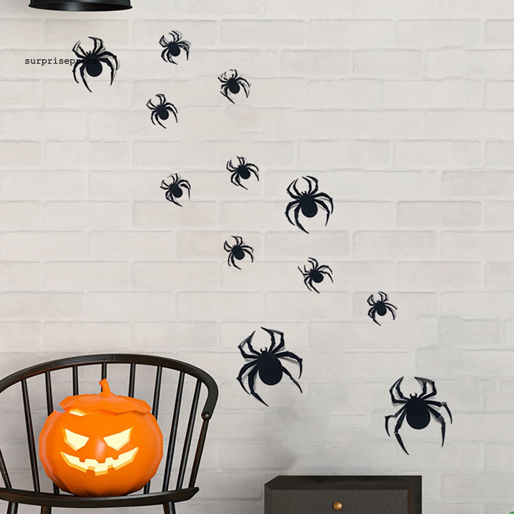 Set 12 Sticker Dán Tường Trang Trí Tiệc Halloween Hình Nhện