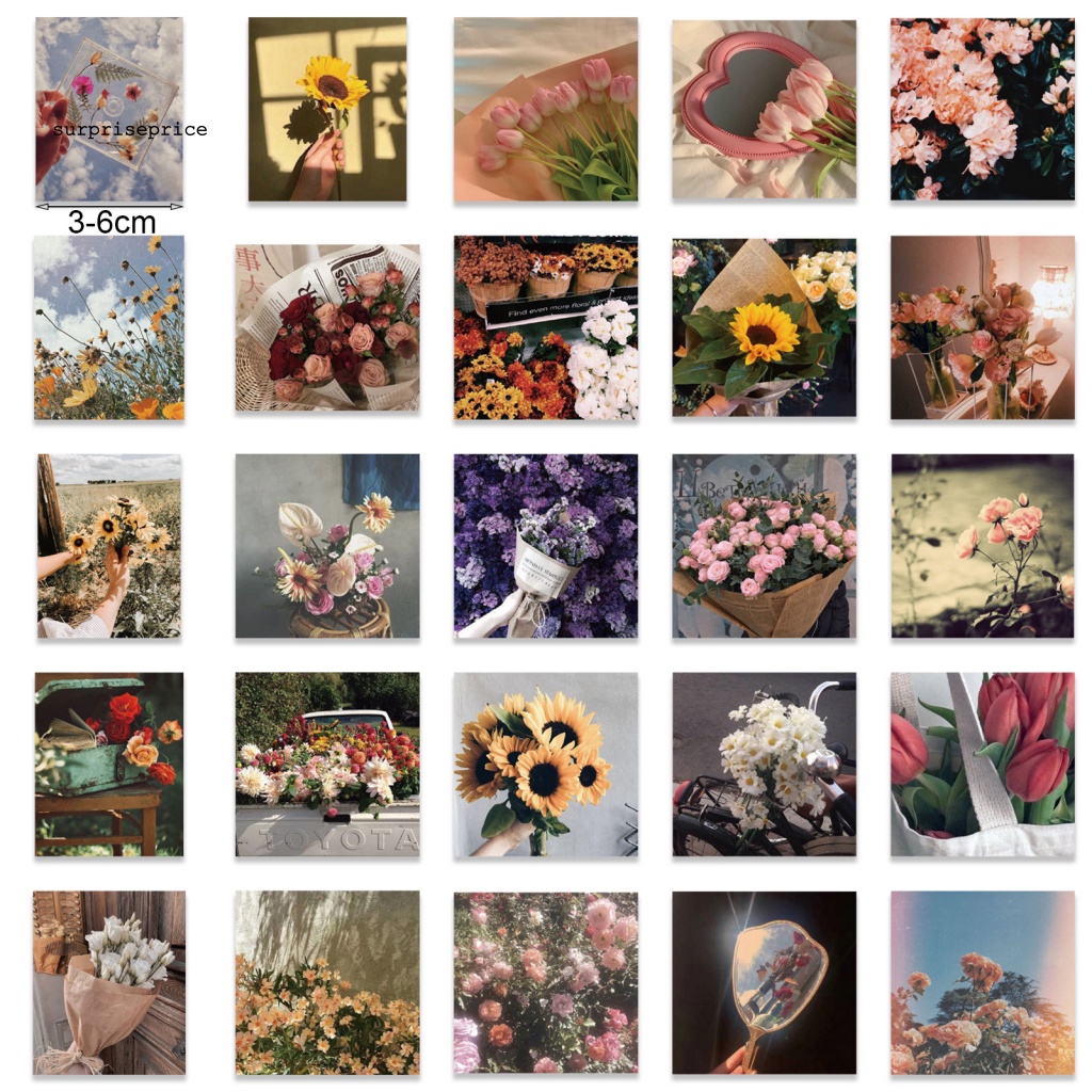 Bộ 52 Miếng Dán Trang Trí Hành Lý Bằng PVC Chống Thấm Nước Họa Tiết Hoa Xinh Xắn