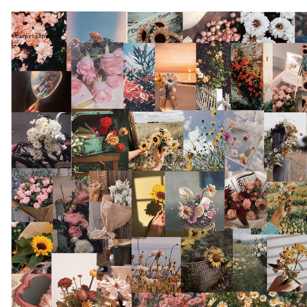 Bộ 52 Miếng Dán Trang Trí Hành Lý Bằng PVC Chống Thấm Nước Họa Tiết Hoa Xinh Xắn