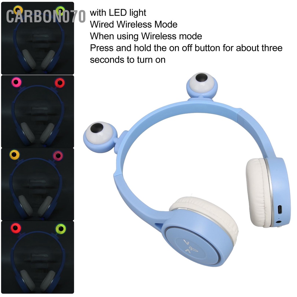 Carbon070 Tai nghe Bluetooth trẻ em hoạt hình đôi mắt to dễ thương cho có micrô đèn LED