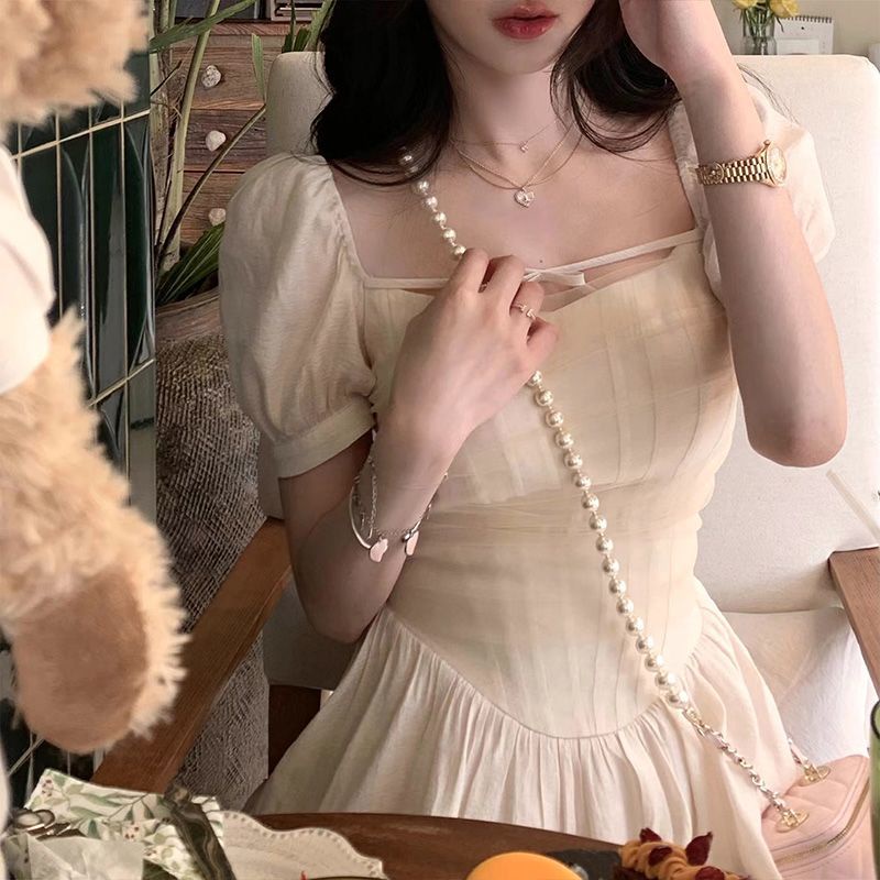 COZOK Đầm Tay Ngắn Chiết Eo Thời Trang Thanh Lịch Cho Nữ