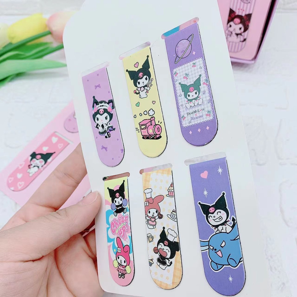 Sanrio bookmark Đánh Dấu Trang Bộ 6 Thẻ Đánh Dấu Sách Hai Mặt Từ Tính Màu Trắng In Hoạt Hình Kurumi Dễ Thương Cho Học Sinh