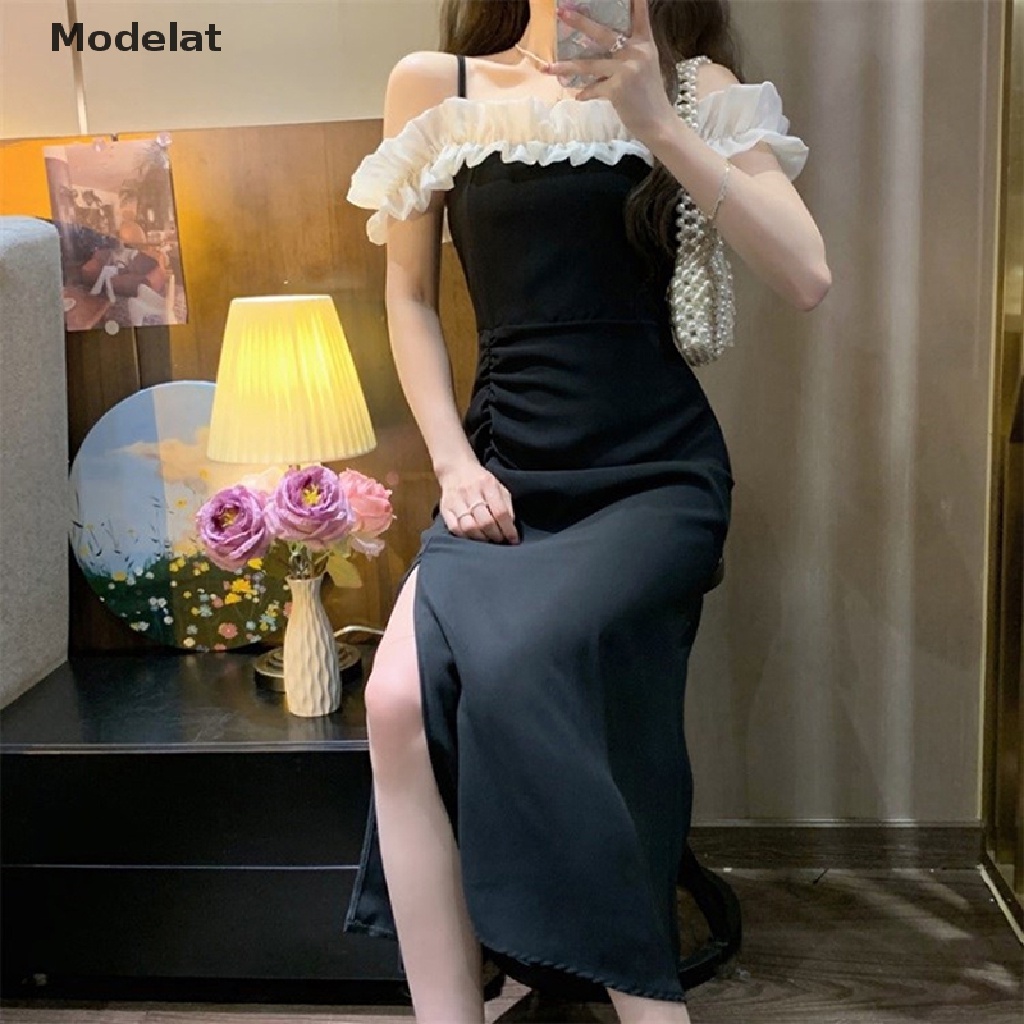 Mfc Đầm Midi Phối Bèo Phong Cách Pháp Thời Trang Mùa Hè Quyến Rũ Cho Nữ