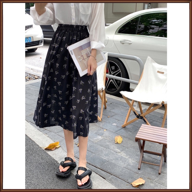Chân Váy Xếp Ly Lưng Cao Co Giãn In Họa Tiết Hoa Cổ Điển Thời Trang Mùa Hè Cho Nữ