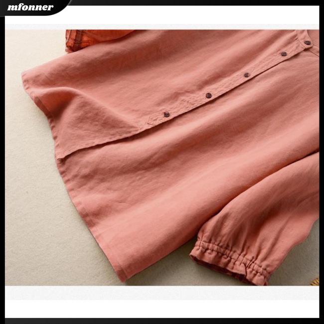 Áo Sơ Mi Cotton Lanh Cổ Tròn Dáng Rộng Màu Sắc Đơn Giản Thanh Lịch Dành Cho Nữ