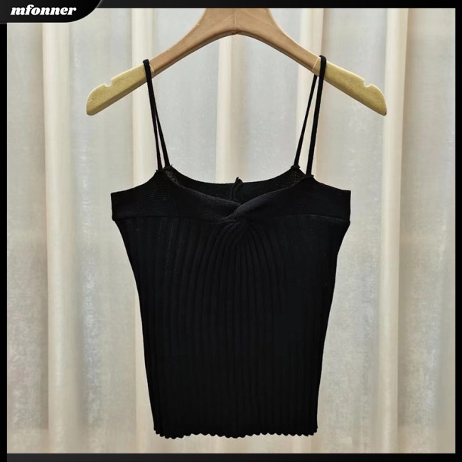 Áo Crop Top Dệt Kim Hai Dây Màu Sắc Thời Trang Thanh Lịch Cho Nữ