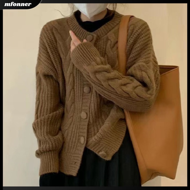 Áo Khoác Cardigan Dệt Kim Tay Dài Cổ Chữ V Màu Sắc Đa Dạng Cho Nữ