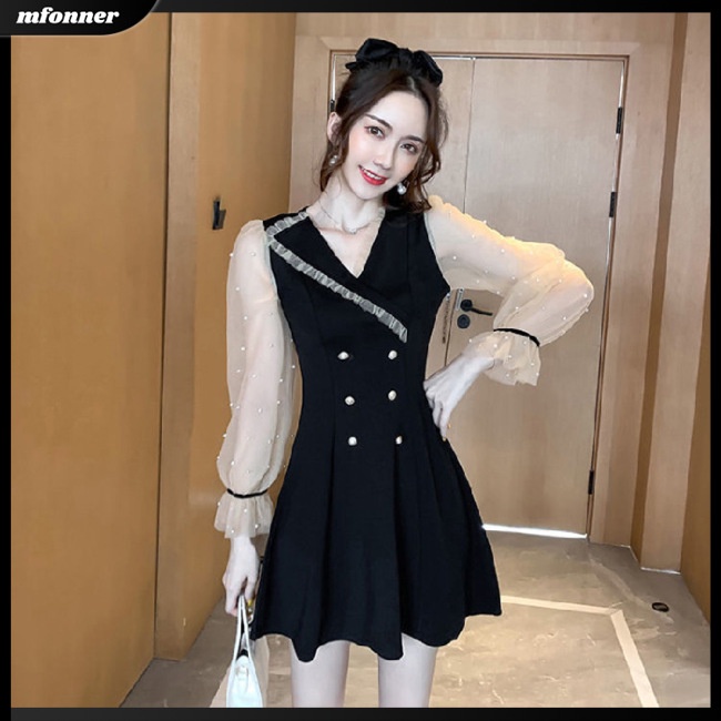 Đầm Midi Tay Dài Cổ Chữ V Màu Sắc Ngọt Ngào Cho Nữ