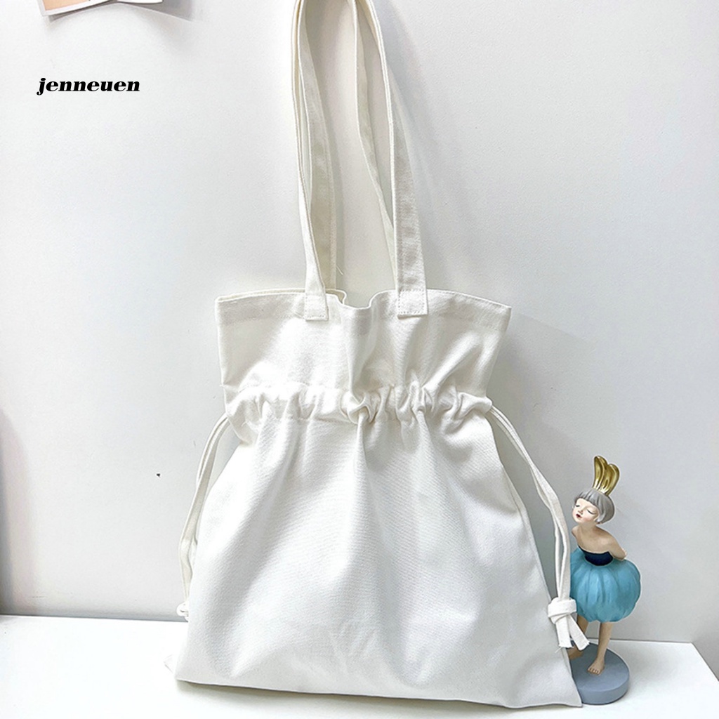Jen Túi vải Dây Rút Màu Trắng Trơn Sức Chứa Lớn Dùng Mua Sắm Hàng Ngày Cho Nữ Sinh