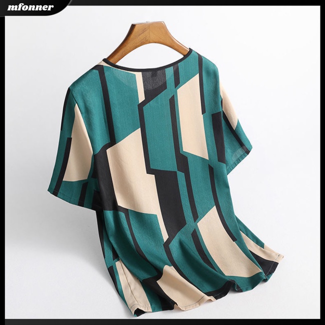 Áo Thun Nữ Tay Ngắn Cổ Tròn Dáng Suông Họa Tiết Caro Thời Trang Mùa Hè